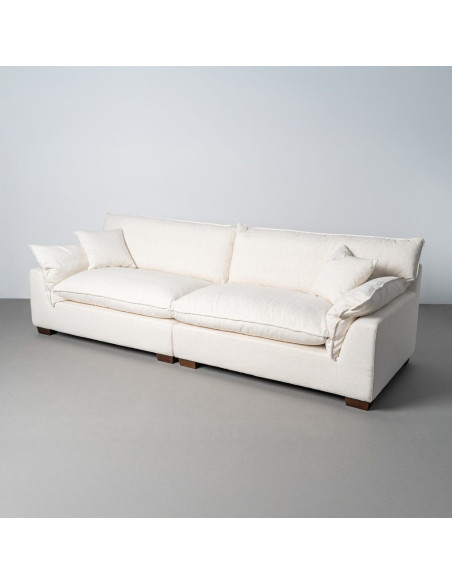 Canapé design contemporain Droit 4 places 282 cm Tissu Blanc crème Bois Coconéa