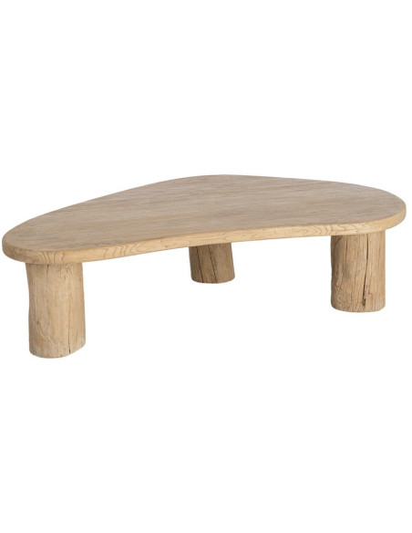 Grande Table basse design wabi-sabi Organique 170 cm Bois d'orme recyclé Naturel Tellumé