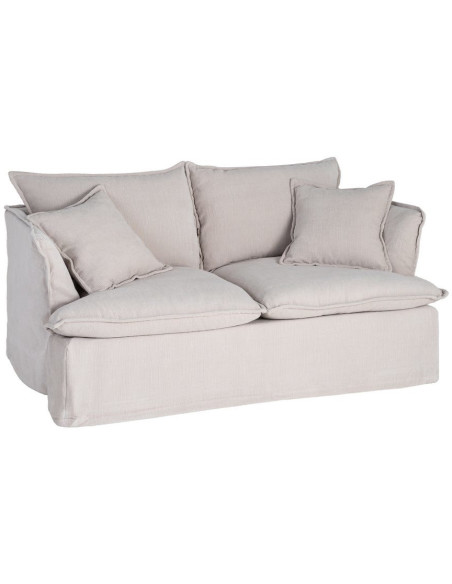 Canapé design contemporain Droit 2 places 181 cm Tissu Blanc crème Bois Pluméa