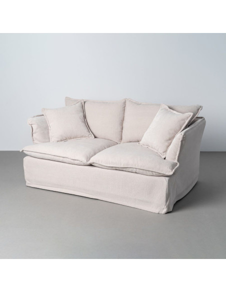 Canapé design contemporain Droit 2 places 181 cm Tissu Blanc crème Bois Pluméa