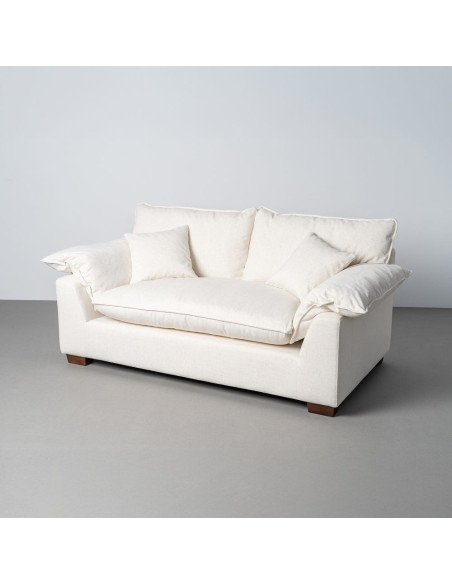 Canapé design contemporain Droit 2 places 178 cm Tissu Blanc crème Bois Coconéa