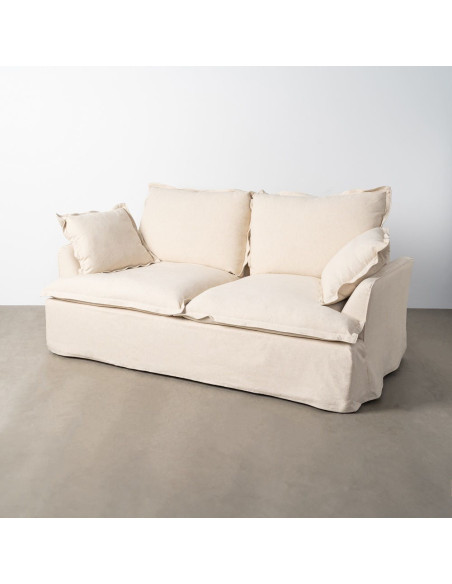 Canapé design cocooning Droit 2 places 200 cm Coton Lin Beige Bois de pin Oryza