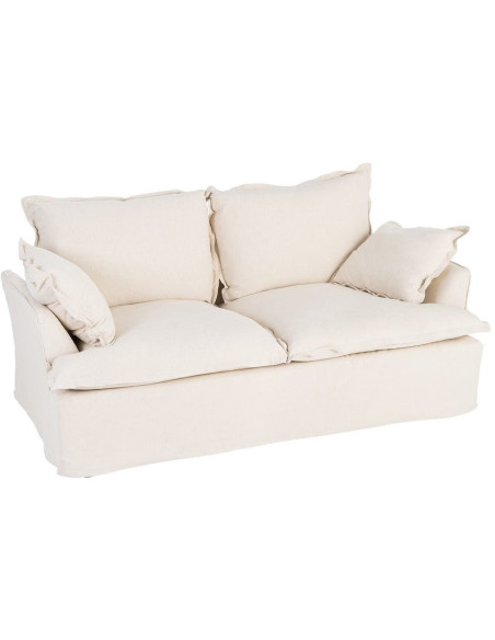 Canapé design cocooning Droit 2 places 200 cm Coton Lin Beige Bois de pin Oryza