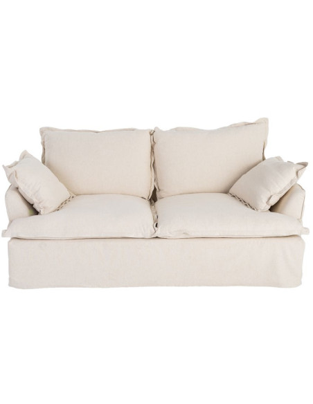 Canapé design cocooning Droit 2 places 200 cm Coton Lin Beige Bois de pin Oryza