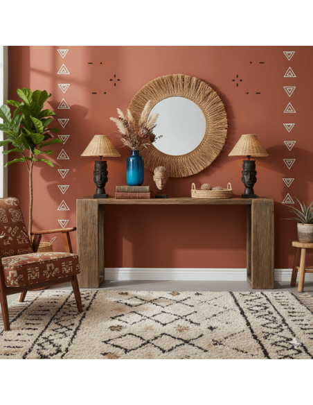 Grande Console design wabi-sabi Rectangulaire 178 cm Bois d'orme recyclé Marron Archibo