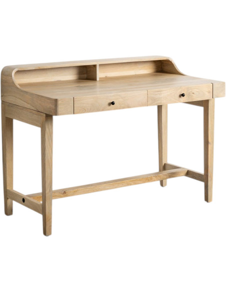 Bureau design scandinave 2 tiroirs 1 niche 1 étagère 122 cm Bois de manguier Naturel Effet teck Teka