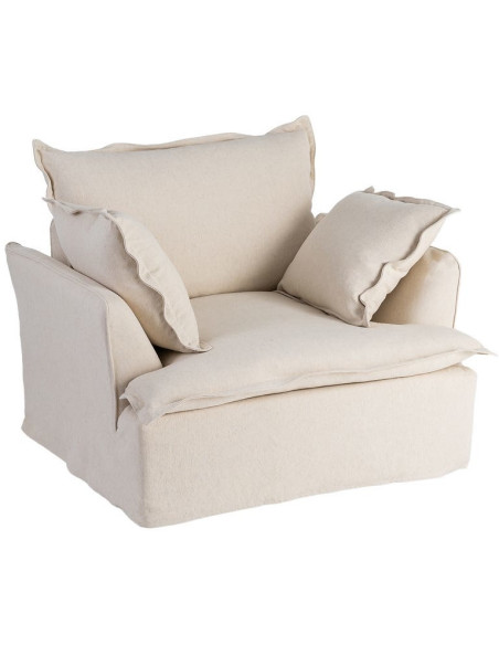 Fauteuil design cocooning Coton Lin Beige Bois de pin Oryza