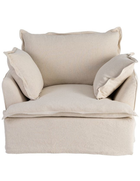 Fauteuil design cocooning Coton Lin Beige Bois de pin Oryza
