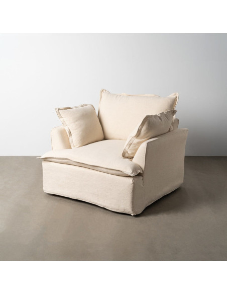 Fauteuil design cocooning Coton Lin Beige Bois de pin Oryza