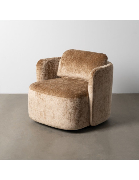 Fauteuil pivotant design rétro chic Tissu Beige Bois de pin Velméra