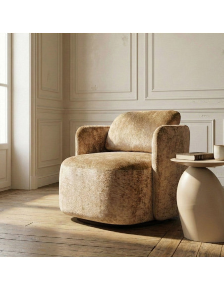 Fauteuil pivotant design rétro chic Tissu Beige Bois de pin Velméra