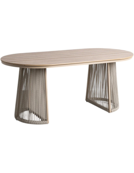 Table de jardin 6 personnes 180 cm polywood et rotin beige naturel Thaléa