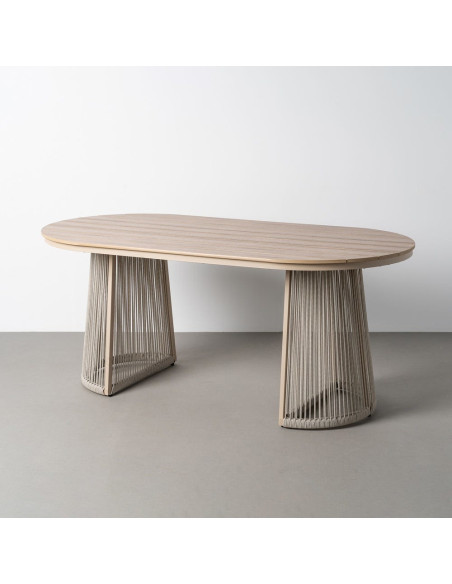 Table de jardin 6 personnes 180 cm polywood et rotin beige naturel Thaléa