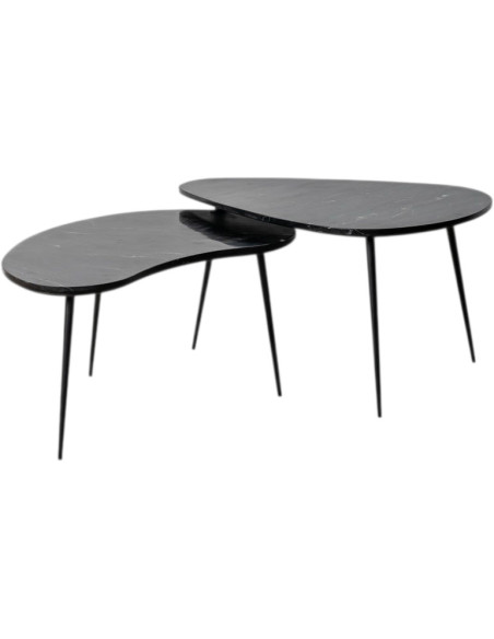 Table basse gigogne moderne chic Organique en Marbre Métal Noir Fenira