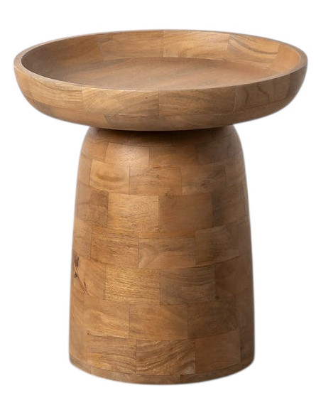 Table d'appoint ethnique chic Ronde 44 cm Bois de manguier Naturel Calyo