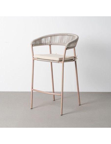 Tabouret de bar extérieur design bord de mer Rotin synthétique Tressé Métal Naturel Effet bois Thaléa