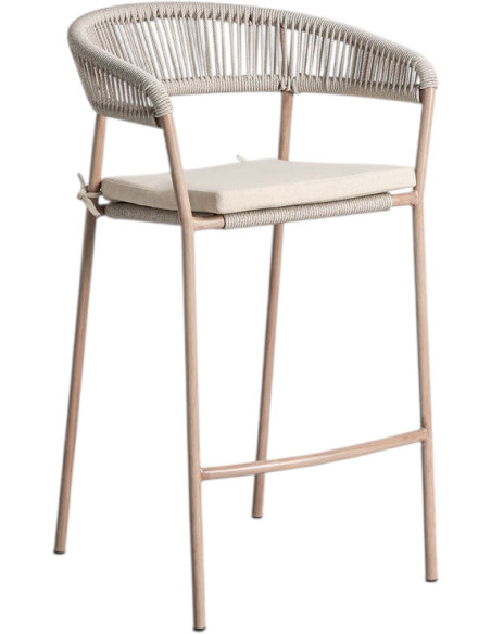 Tabouret de bar extérieur design bord de mer Rotin synthétique Tressé Métal Naturel Effet bois Thaléa