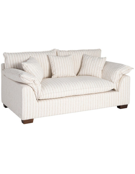Canapé design contemporain Droit 2 places 178 cm Tissu Blanc crème Motif rayures Bois Linéva
