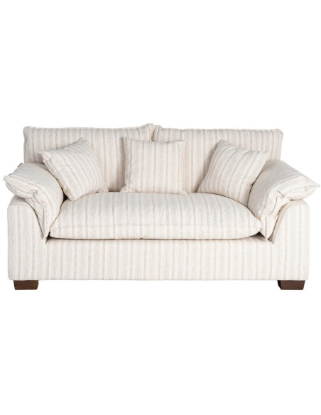Canapé design contemporain Droit 2 places 178 cm Tissu Blanc crème Motif rayures Bois Linéva