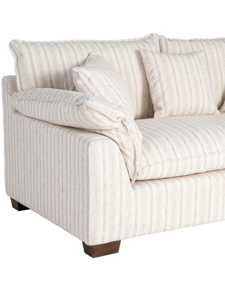 Canapé design contemporain Droit 2 places 178 cm Tissu Blanc crème Motif rayures Bois Linéva