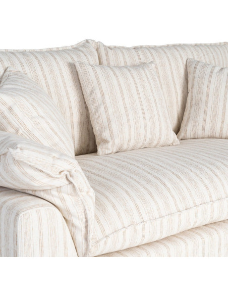 Canapé design contemporain Droit 2 places 178 cm Tissu Blanc crème Motif rayures Bois Linéva