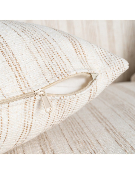 Canapé design contemporain Droit 2 places 178 cm Tissu Blanc crème Motif rayures Bois Linéva