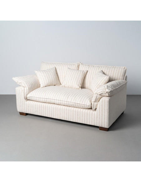Canapé design contemporain Droit 2 places 178 cm Tissu Blanc crème Motif rayures Bois Linéva