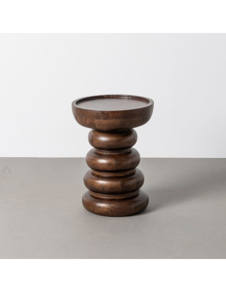 Table d'appoint ethnique tribal Ronde 35 cm Bois de manguier Marron foncé Totéma