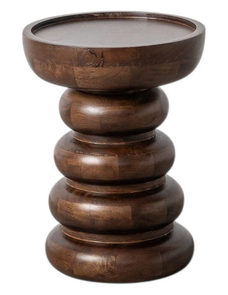 Table d'appoint ethnique tribal Ronde 35 cm Bois de manguier Marron foncé Totéma