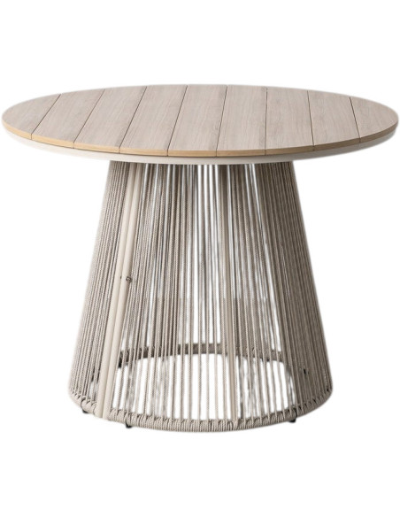 Table de jardin ronde Ø100 cm polywood et rotin beige naturel Thaléa