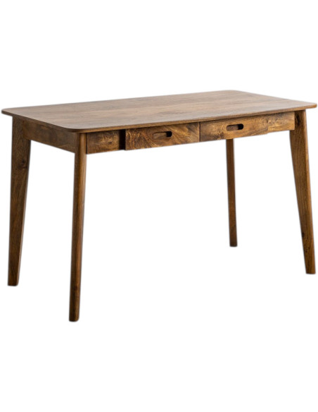 Bureau design scandinave 2 tiroirs 130 cm Bois de manguier Marron miel Métal Effet bois Atelio