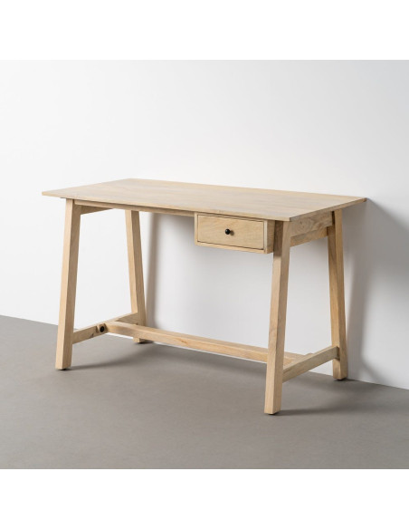 Bureau design scandinave 1 tiroir 120 cm Bois de manguier Naturel Effet teck Teka