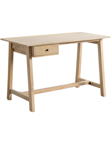 Bureau design scandinave 1 tiroir 120 cm Bois de manguier Naturel Effet teck Teka