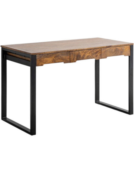 Bureau design industriel 3 tiroirs 125 cm Bois de manguier Marron miel Métal Noir Nerko