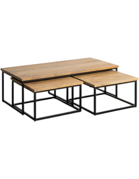 Grande Table basse Gigogne industrielle chic Rectangulaire en Bois de manguier Naturel Métal Noir Eyora