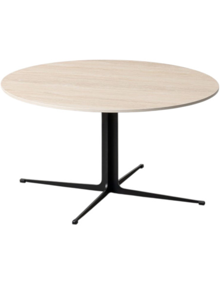 Table basse moderne chic Ronde en Pierre frittée Beige Effet travertin Métal Noir Ahlira
