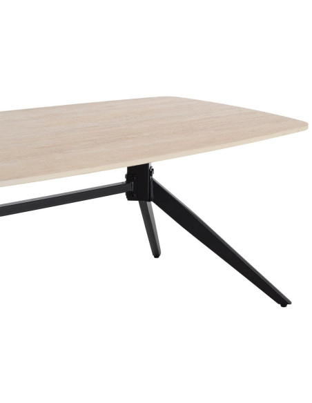 Table basse moderne chic Rectangulaire en Pierre frittée Beige Effet travertin Métal Noir Ahlira