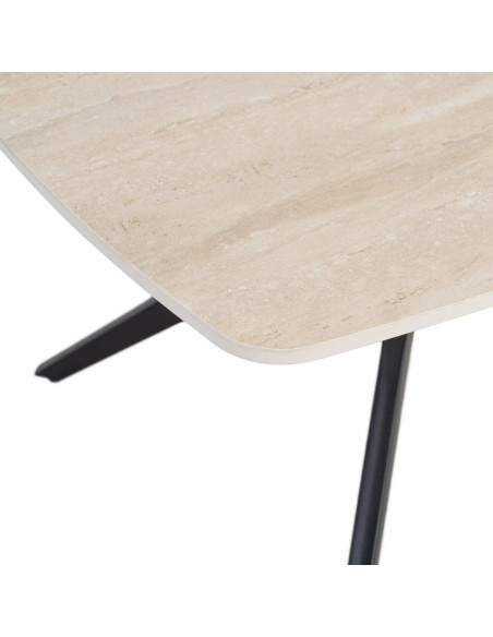Table basse moderne chic Rectangulaire en Pierre frittée Beige Effet travertin Métal Noir Ahlira