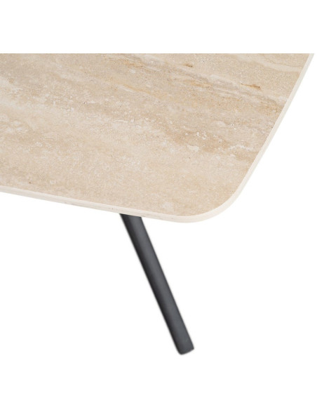 Table basse moderne chic Rectangulaire en Pierre frittée Beige Effet travertin Métal Noir Ahlira