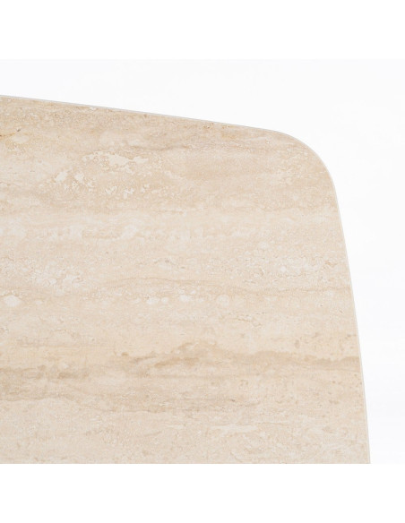 Table basse moderne chic Rectangulaire en Pierre frittée Beige Effet travertin Métal Noir Ahlira