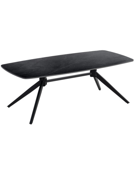 Table basse moderne chic Rectangulaire en Pierre frittée Noir Effet marbre Métal Noir Ahlira