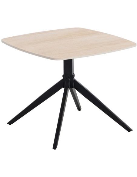 Table basse moderne chic Carrée en Pierre frittée Beige Effet travertin Métal Noir Ahlira