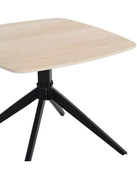 Table basse moderne chic Carrée en Pierre frittée Beige Effet travertin Métal Noir Ahlira