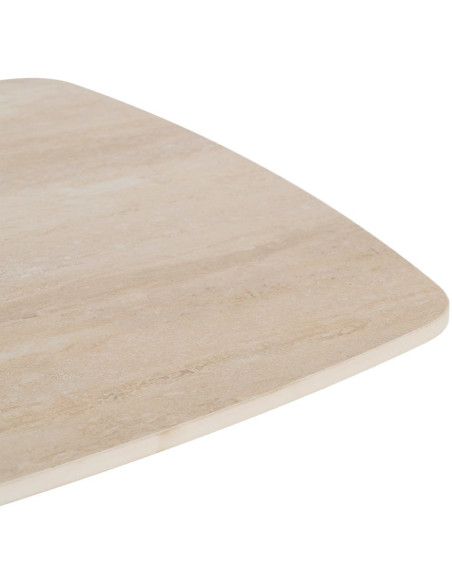 Table basse moderne chic Carrée en Pierre frittée Beige Effet travertin Métal Noir Ahlira