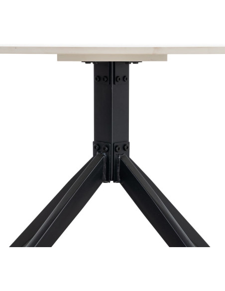 Table basse moderne chic Carrée en Pierre frittée Beige Effet travertin Métal Noir Ahlira