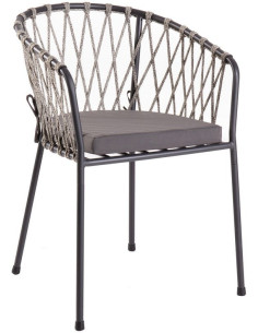 Lot de 2 Chaises de jardin design Corde Tressé Métal Noir...