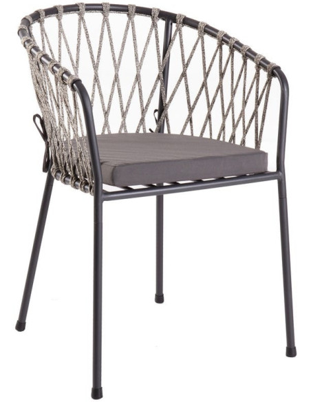 Lot de 2 Chaises de jardin design Corde Tressé Métal Noir graphite Myra