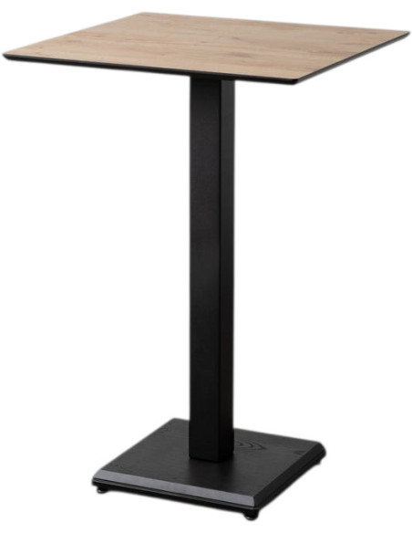 Table haute bistrot moderne Carrée 4 personnes en Métal Noir Bois MDF Naturel Alaro