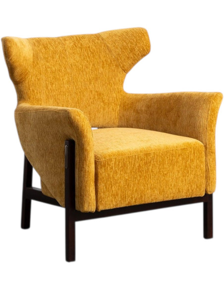 Fauteuil de salon moderne en Tissu Jaune moutarde Bois d'hévéa Marron foncé Goraya