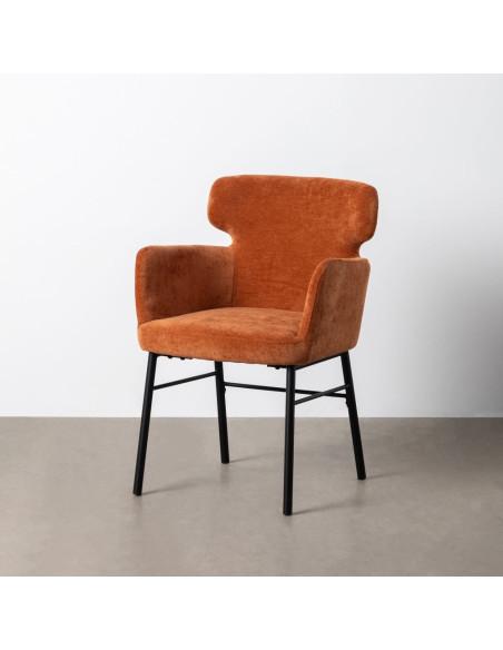 Fauteuil de table moderne mid-century Tissu Terracotta Métal Noir Gavelo (Lot de 2)